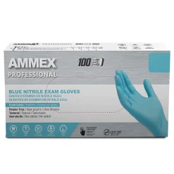Ammex Professional Powder-Free Exam-Grade Nitrile Gloves, Large, Blue, Box Of 100 Gloves