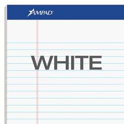 Ampad Basic Micro Perforated Writing Pads, 50 Sheets, Stapled, Wide Ruled, 8 1/2" x 11 3/4", White Paper, Pack Of 12