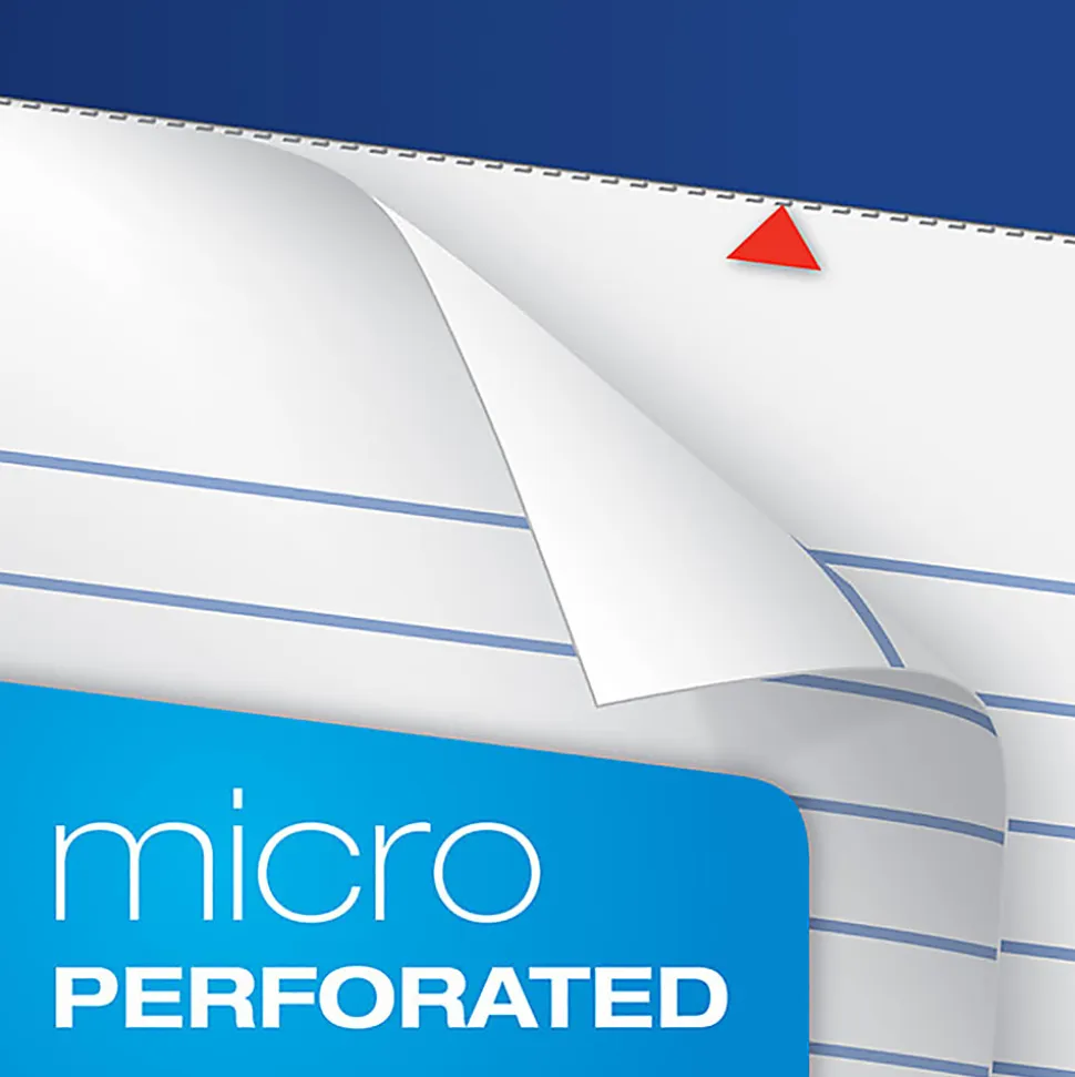 Ampad Basic Micro Perforated Writing Pads, 50 Sheets, Stapled, Wide Ruled, 8 1/2" x 11 3/4", White Paper, Pack Of 12