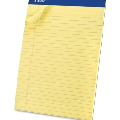 Ampad Basic Micro Perforated Writing Pads, 50 Sheets, Stapled, Wide Ruled, 8 1/2" x 11 1/2", Canary Yellow, Pack Of 12
