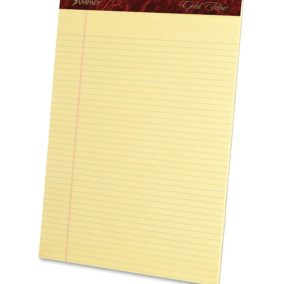 Ampad Gold Fibre Remanufactured Writing Pads, Letter Size, Narrow Ruled, 50 Sheets, Canary Yellow, Pack Of 12