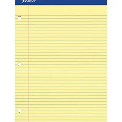 Ampad Perforated 3 Hole Punched Ruled Double Sheet Pad,&nbsp;Wide/Legal Rule, 100 Sheets, 8 1/2" x 11", Canary Yellow