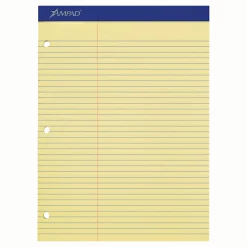 AmpadĀ® Perforated 3-Hole Punched Dual Writing Pad, Law Rule, 8 1/2" x 11 3/4", Canary, 100 Sheets
