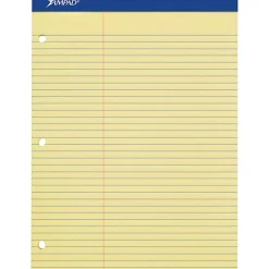 Ampad® Perforated 3-Hole Punched Dual Writing Pad, Law Rule, 8 1/2" x 11 3/4", Canary, 100 Sheets