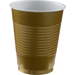 Amscan Go Brightly Plastic Cups, 18 Oz, Gold, Pack Of 16 Cups