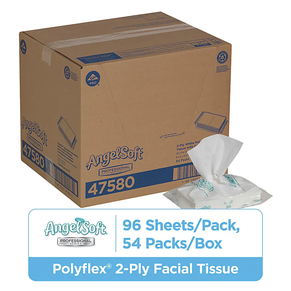 Angel Soft Professional Series® 2-Ply Facial Tissue, Polyflex® Pack, White, 10% Recycled Fiber, 54 Packs Per Case, 96 Sheets Per Pack