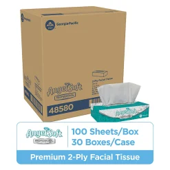 Angel Soft Professional Series® 2-Ply Facial Tissue, Flat Box, White, 10% Recycled Fiber, 30 Boxes Per Case, 100 Sheets Per Box