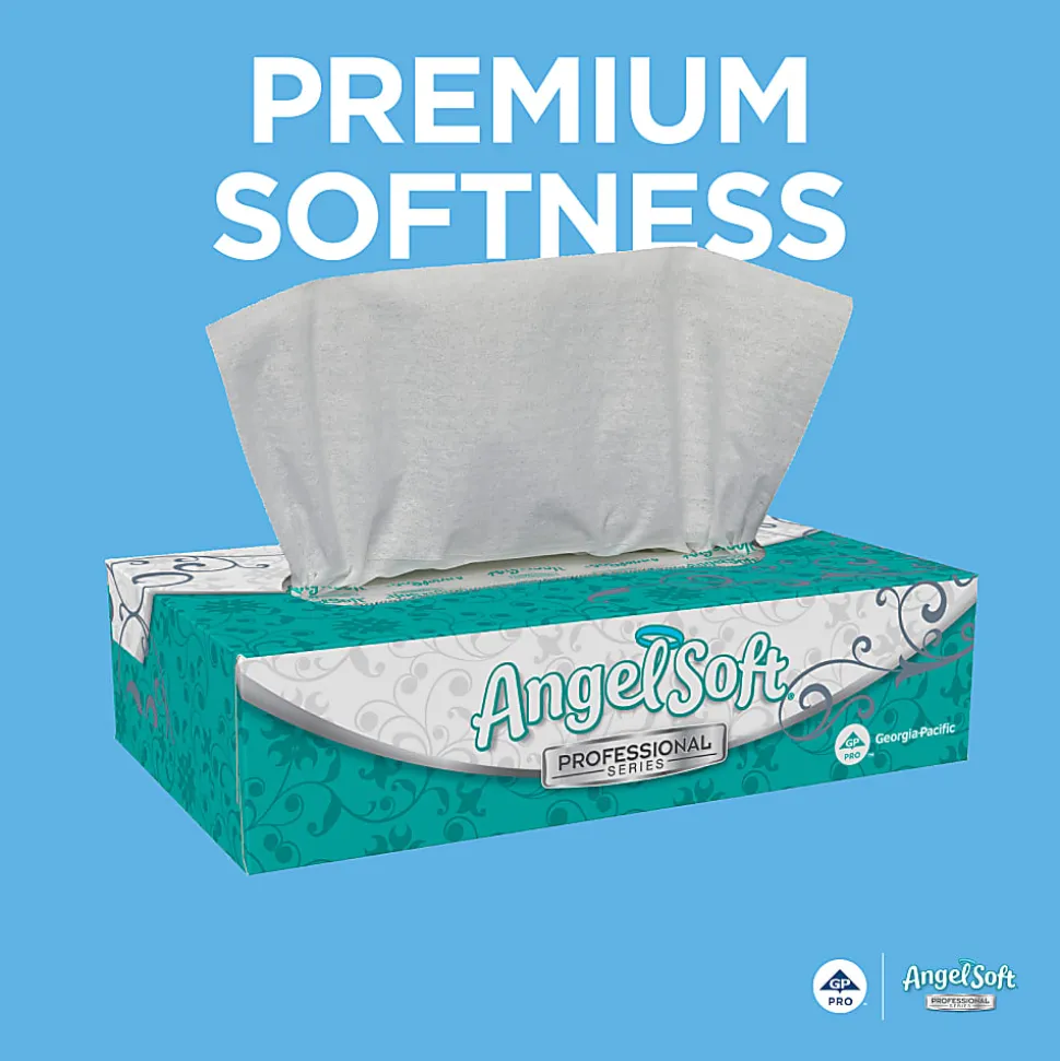 Angel Soft Professional Series® 2-Ply Facial Tissue, Flat Box, White, 10% Recycled Fiber, 30 Boxes Per Case, 100 Sheets Per Box