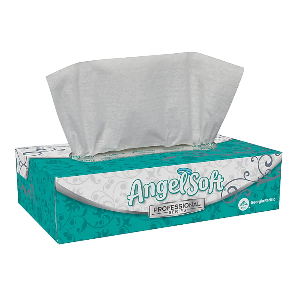 Angel Soft Professional Series® 2-Ply Facial Tissue, Flat Box, White, 10% Recycled Fiber, 30 Boxes Per Case, 100 Sheets Per Box