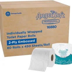 Angel Soft Professional Series® 2-Ply Embossed Toilet Paper, 20% Recycled Fiber, 80 Rolls per Case, 450 Sheets per Roll