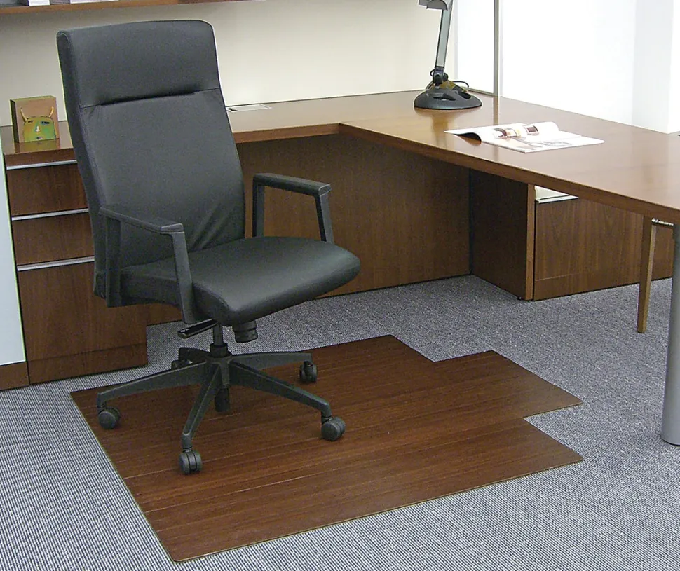 Anji Mountain Bamboo Roll-Up Chair Mat, 44" x 52", 1/4"-Thick, 9 1/4" Tongue, Dark Cherry