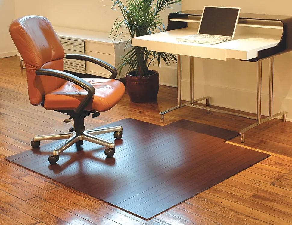 Anji Mountain Bamboo Roll-Up Chair Mat, 55" x 57", 1/4"-Thick, 9 1/4" Tongue, Dark Cherry