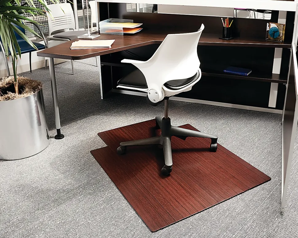 Anji Mountain Bamboo Roll-Up Chair Mat, 36" x 48", 1/4"-Thick, 9 1/4" Tongue, Dark Cherry