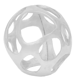 Anji Mountain Decorative Cast Silver Sphere, 4"H x 4"W x 4”D, Silver