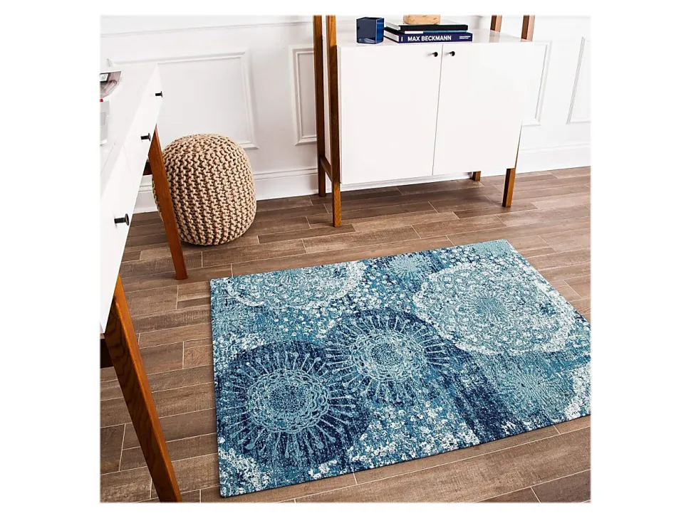 Anji Mountain Maldives Rug’d Chair Mat, 1/4"H x 36”W x 48”D, Blue/Ivory
