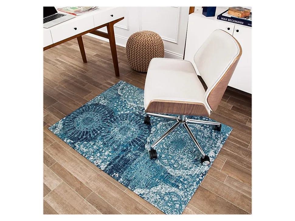Anji Mountain Maldives Rug’d Chair Mat, 1/4"H x 36”W x 48”D, Blue/Ivory