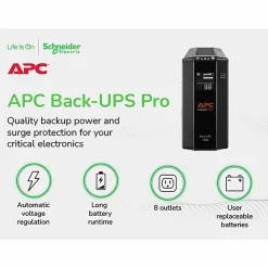 APC® Back-UPS® Pro BX Compact Tower Uninterruptible Power Supply, 8 Outlets, 1,000VA/600 Watts, BX1000M