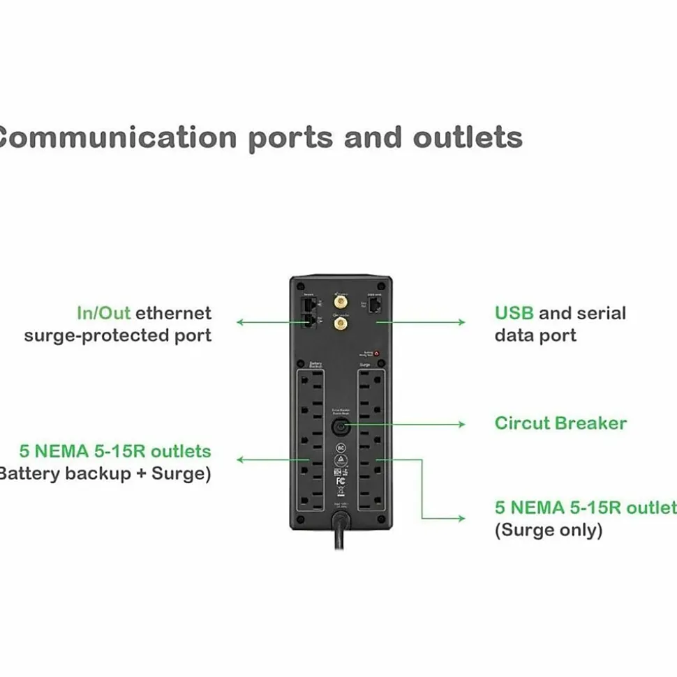 APC® Back-UPS® Pro BX Compact Tower Uninterruptible Power Supply, 10 Outlets, 1,350VA/810 Watts, BX1350M