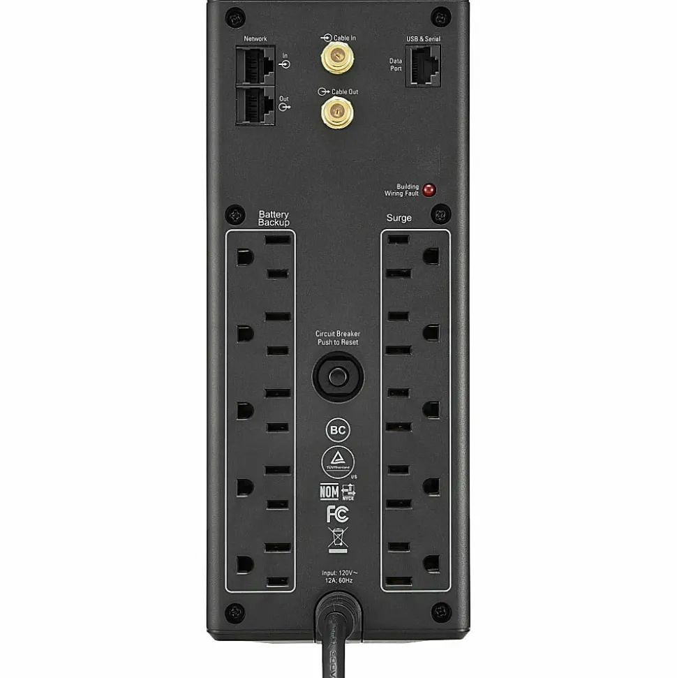 APC® Back-UPS® Pro BX Compact Tower Uninterruptible Power Supply, 10 Outlets, 1,500VA/900 Watts, BX1500M