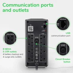 APC 8-Outlet Uninterruptible Power Supply, Black, BN1050M