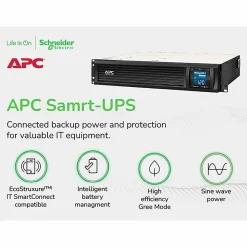 APC® Smart-UPS C 8-Outlet Tower With SmartConnect, 1,500VA/900 Watts, SMC1500C