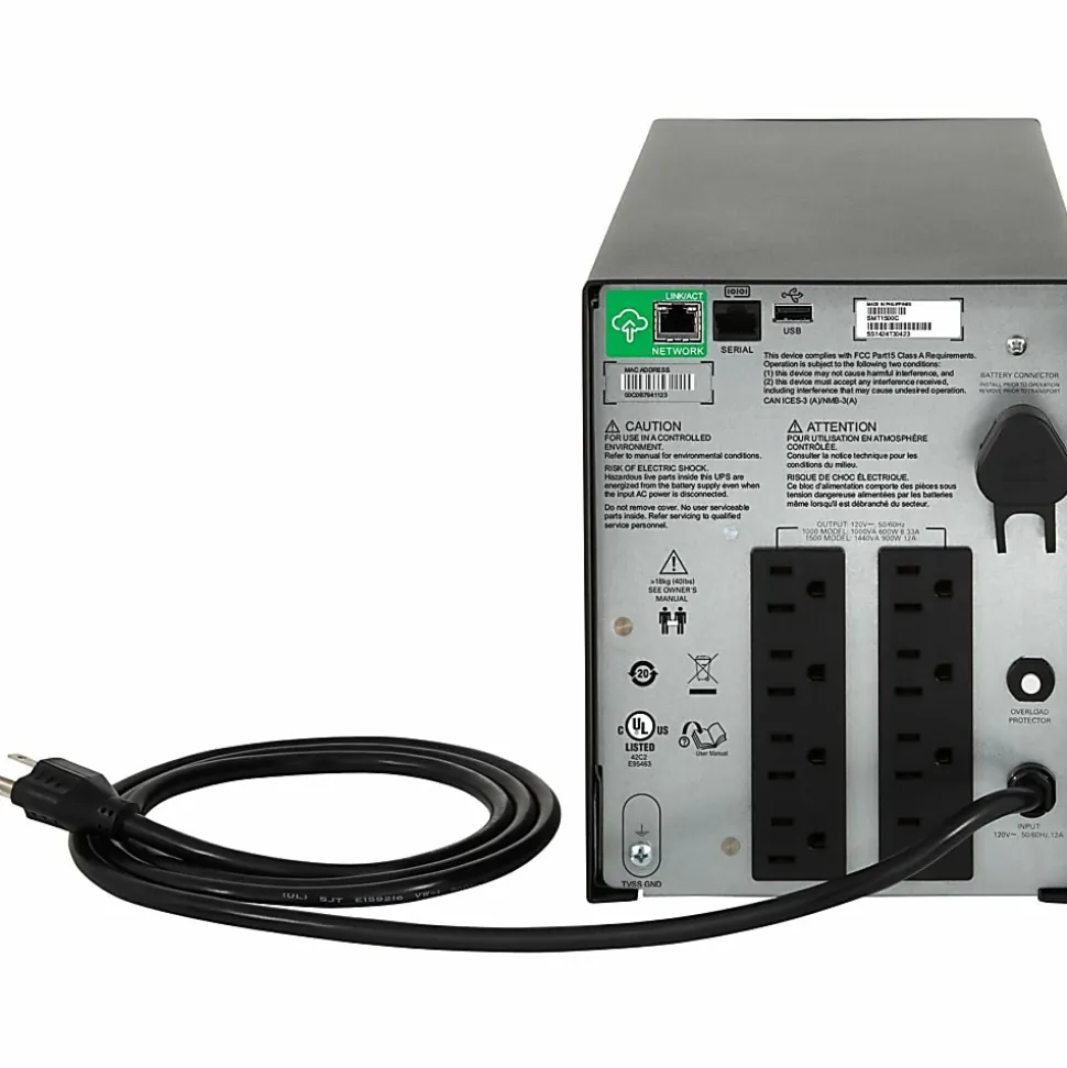 APC® Smart-UPS C 8-Outlet Tower With SmartConnect, 1,000VA/600 Watts, SMC1000C