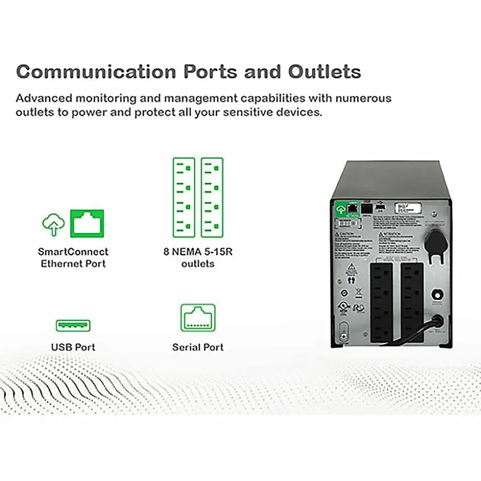 APC® Smart-UPS C 8-Outlet Tower With SmartConnect, 1,000VA/600 Watts, SMC1000C