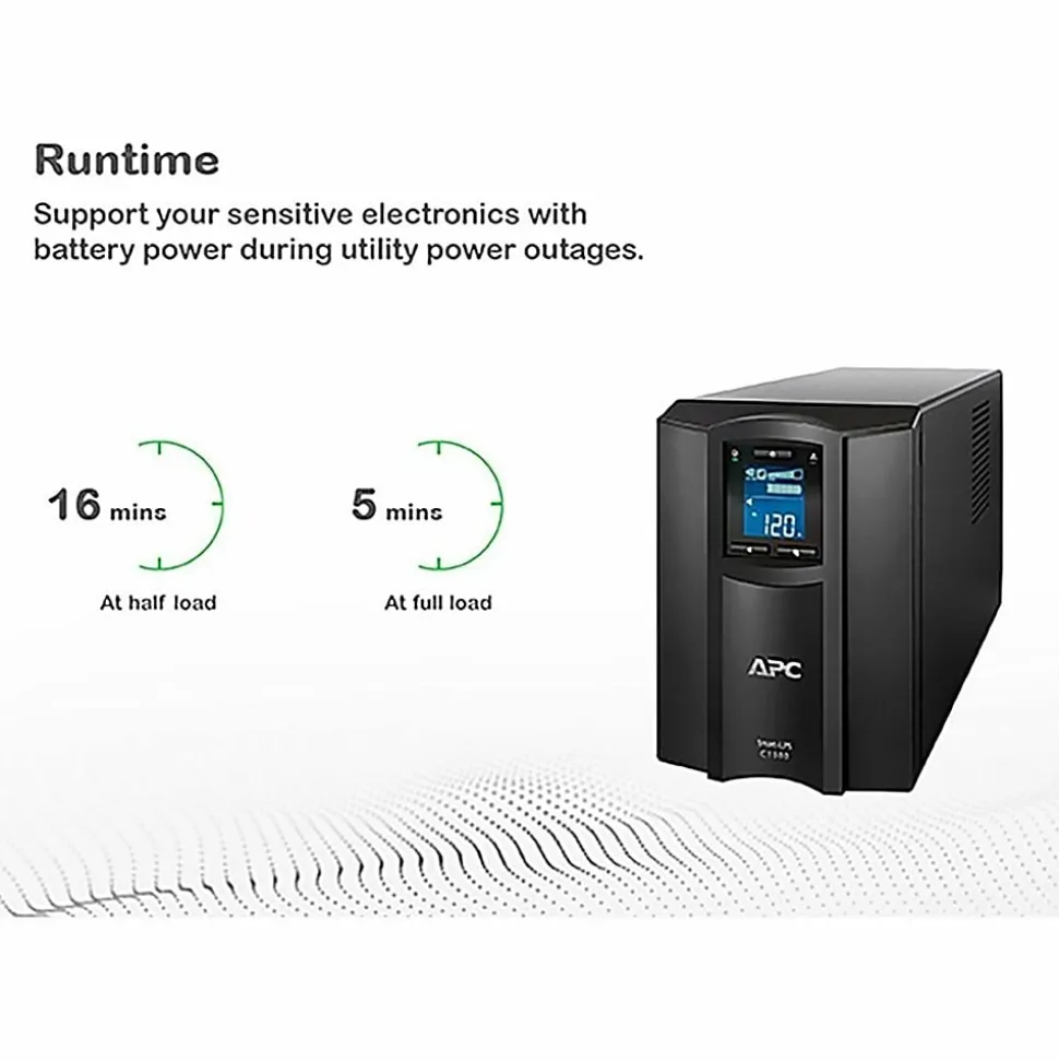 APC® Smart-UPS C 8-Outlet Tower With SmartConnect, 1,000VA/600 Watts, SMC1000C