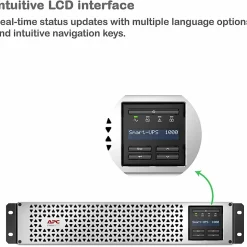 APC Smart-UPS, Line Interactive, 1000VA, Lithium-ion, Rack/Tower, 2U, 120V, 6x NEMA 5-15R outlets, SmartConnect Port+SmartSlot, Short Depth, AVR, LCD