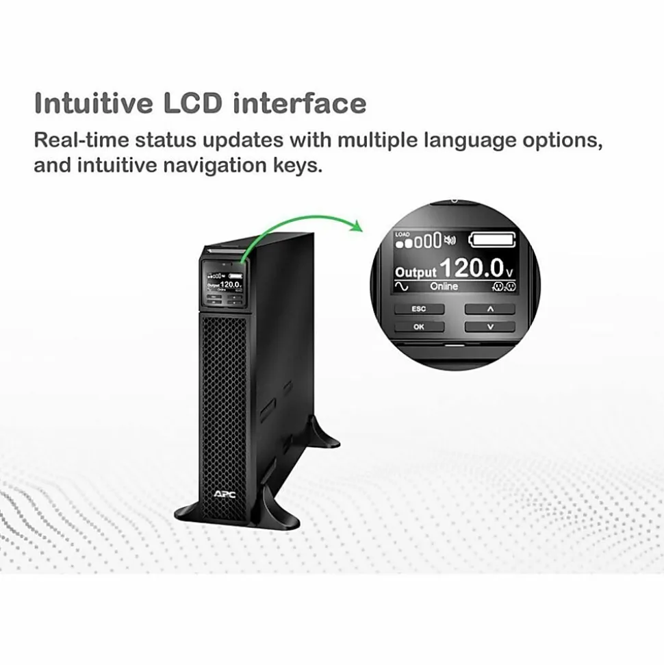 APC Smart-UPS On-Line, 3kVA, Tower, 120V, 8x 5-20R+1x L5-30R NEMA outlets, SmartSlot, Extended runtime, W/O rail kit - SRT3000XLA