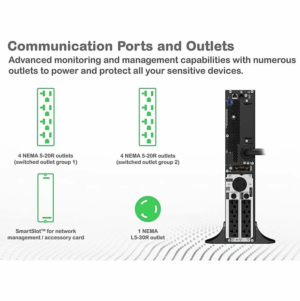 APC Smart-UPS On-Line, 3kVA, Tower, 120V, 8x 5-20R+1x L5-30R NEMA outlets, SmartSlot, Extended runtime, W/O rail kit - SRT3000XLA