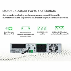 APC® Smart-UPS 6-Outlet Rack-Mount Uninterruptible Power Supply, 1,000VA/700 Watts, SMT1000RM2UC