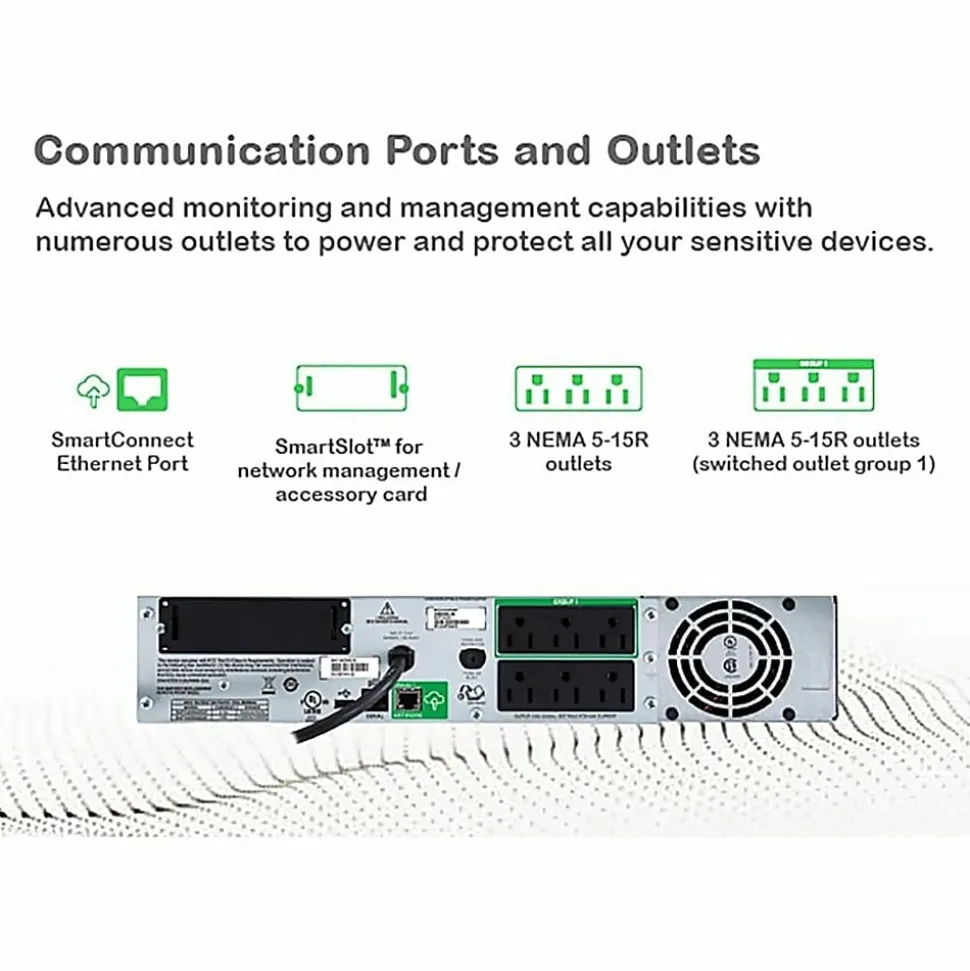 APC® Smart-UPS 6-Outlet Rack-Mount Uninterruptible Power Supply, 1,000VA/700 Watts, SMT1000RM2UC