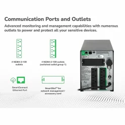 APC® Smart-UPS 8-Outlet Standalone Tower Uninterruptible Power Supply, 1,000VA/700 Watts, SMT1000C