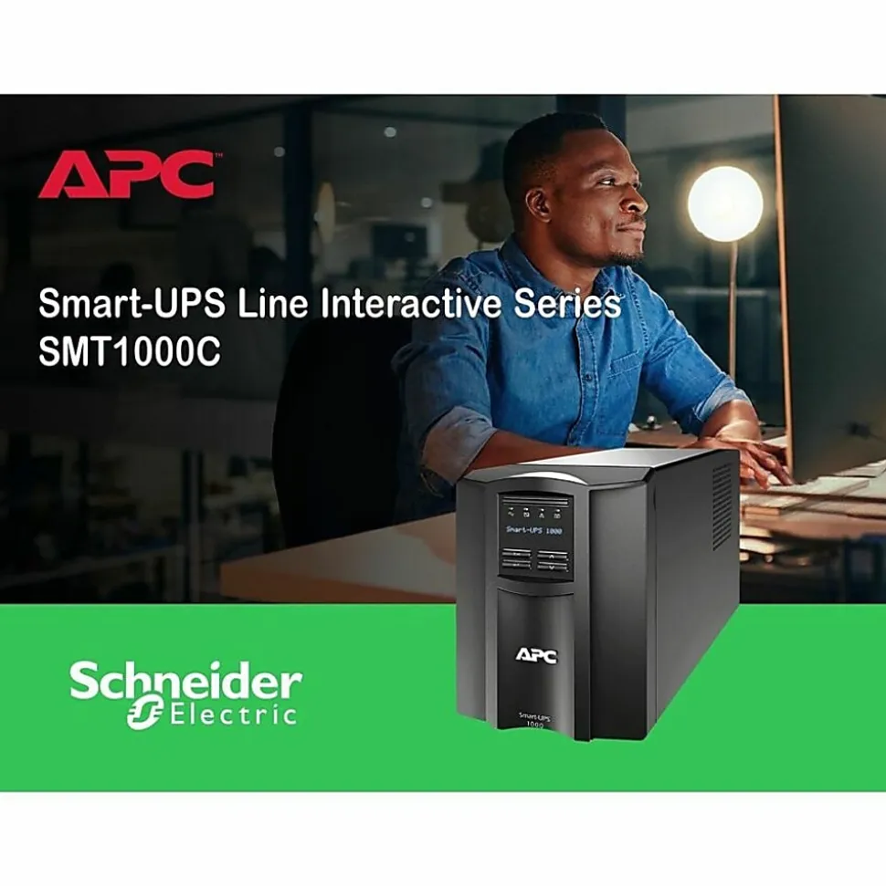 APC® Smart-UPS 8-Outlet Standalone Tower Uninterruptible Power Supply, 1,000VA/700 Watts, SMT1000C