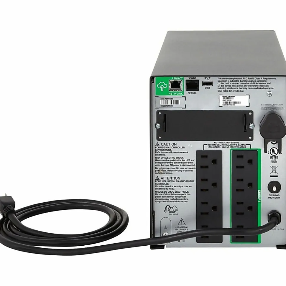 APC® Smart-UPS 8-Outlet Standalone Tower Uninterruptible Power Supply, 1,000VA/700 Watts, SMT1000C