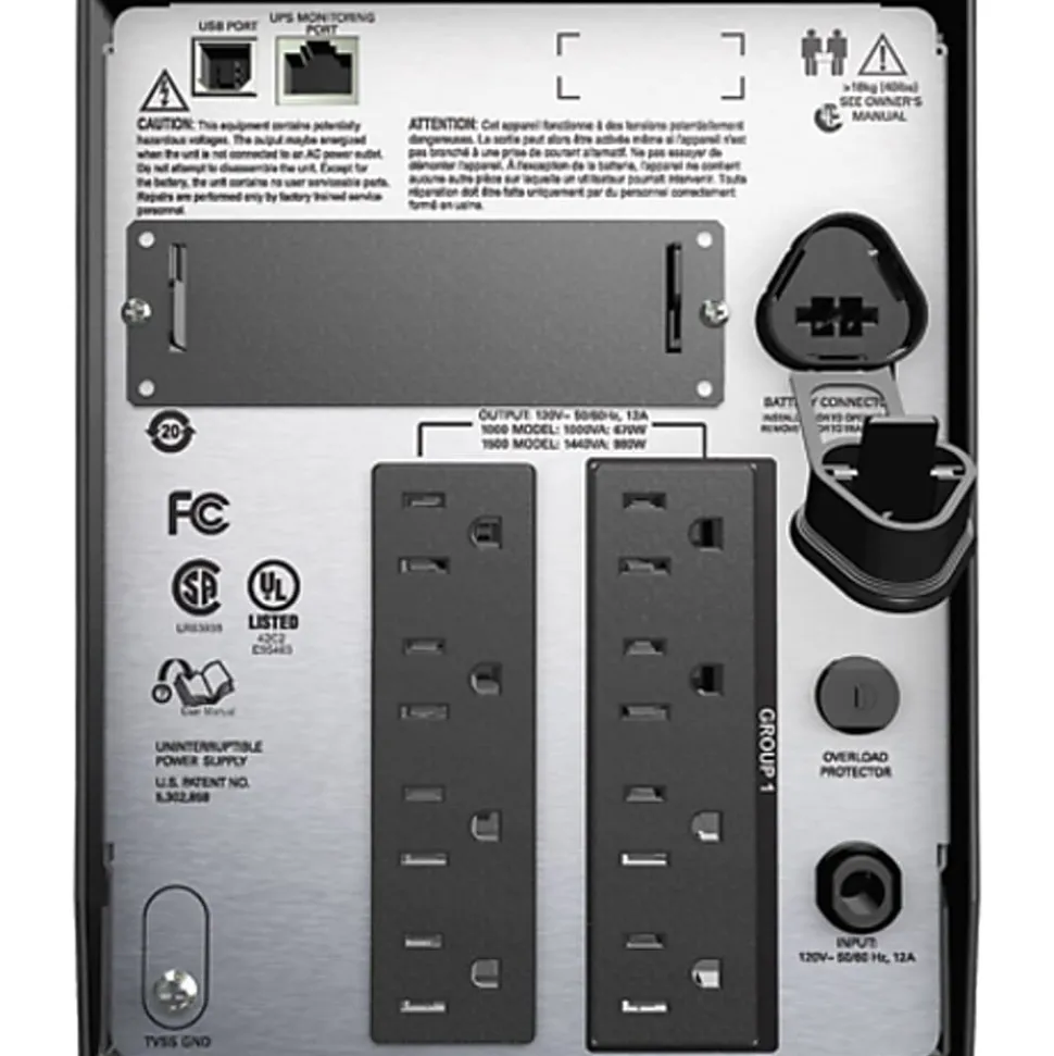 APC® Smart-UPS 8-Outlet Standalone Tower Uninterruptible Power Supply, 1,000VA/700 Watts, SMT1000C