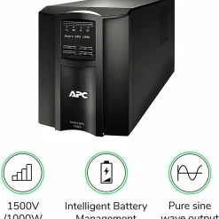 APC® Smart-UPS 8-Outlet Stand-Alone Tower Uninterruptible Power Supply, 1,440VA/1,000 Watts, SMT1500C