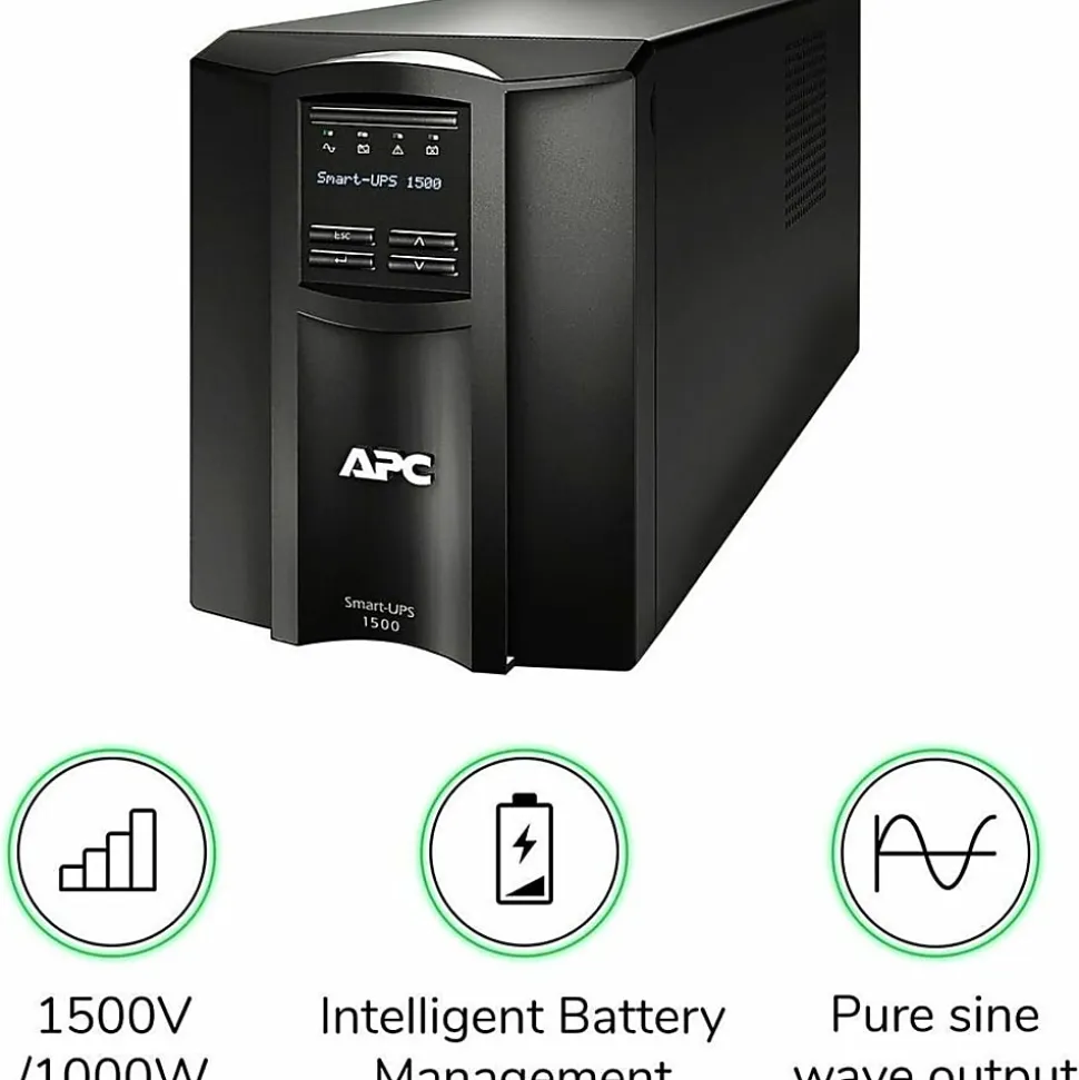 APC® Smart-UPS 8-Outlet Stand-Alone Tower Uninterruptible Power Supply, 1,440VA/1,000 Watts, SMT1500C