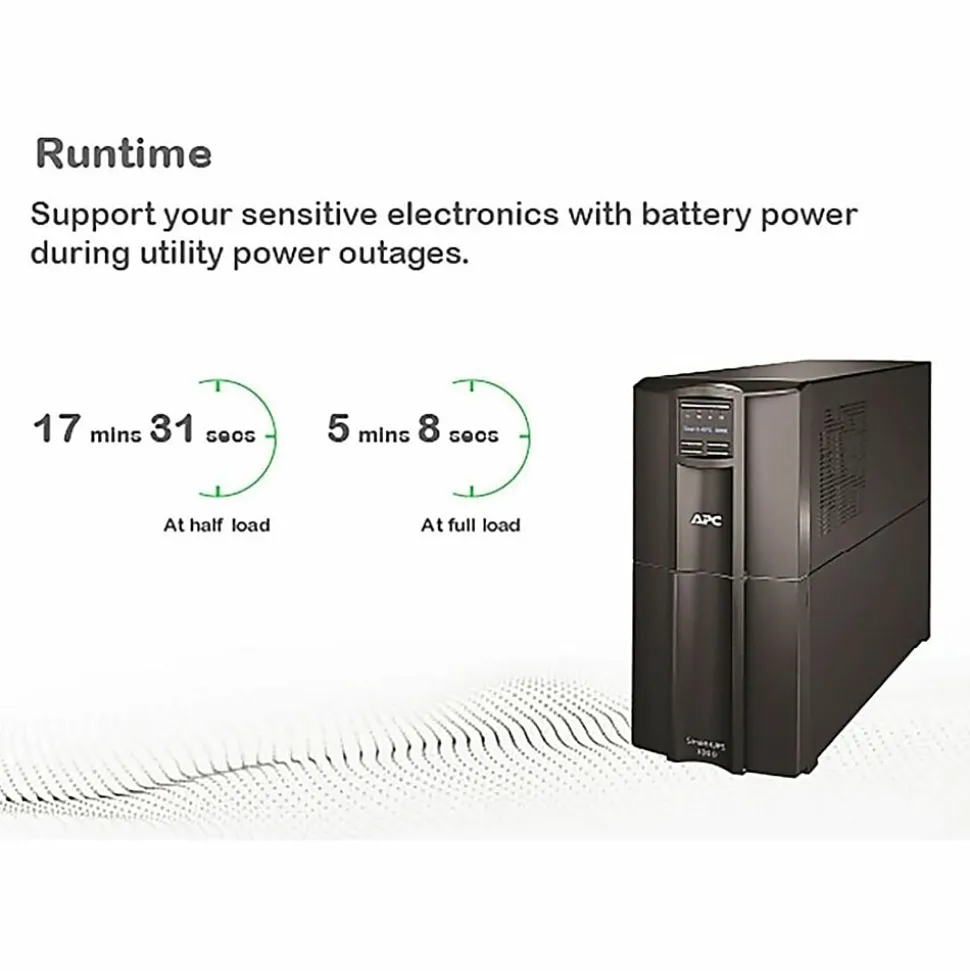 APC® Smart-UPS 10-Outlet Tower With SmartConnect, 3,000VA/2,700 Watts, SMT3000C