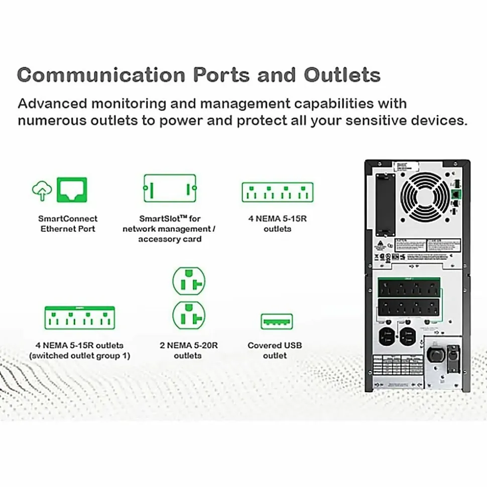 APC® Smart-UPS 10-Outlet Tower With SmartConnect, 3,000VA/2,700 Watts, SMT3000C