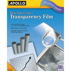 Apollo Plain Paper Copier Transparency Film, Black On Clear, Box Of 100