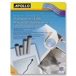 Apollo Plain Paper Copier Transparency Film, Black On Clear, Box Of 100