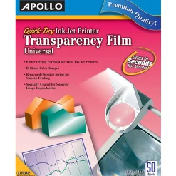 Apollo Quick-Dry Universal Inkjet Transparency Film, Box Of 50