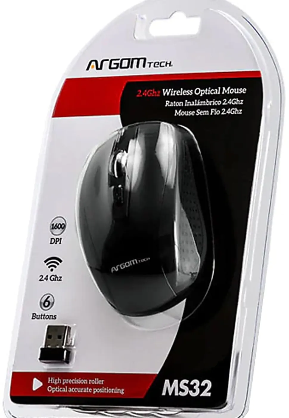Argom Tech 2.4GHz Wireless Mouse, Full Size, Black, A00082
