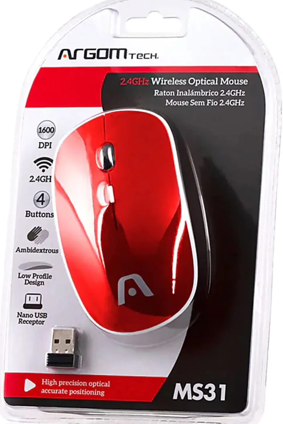 Argom Tech 2.4GHz Wireless Optical Mouse, Full Size, Black