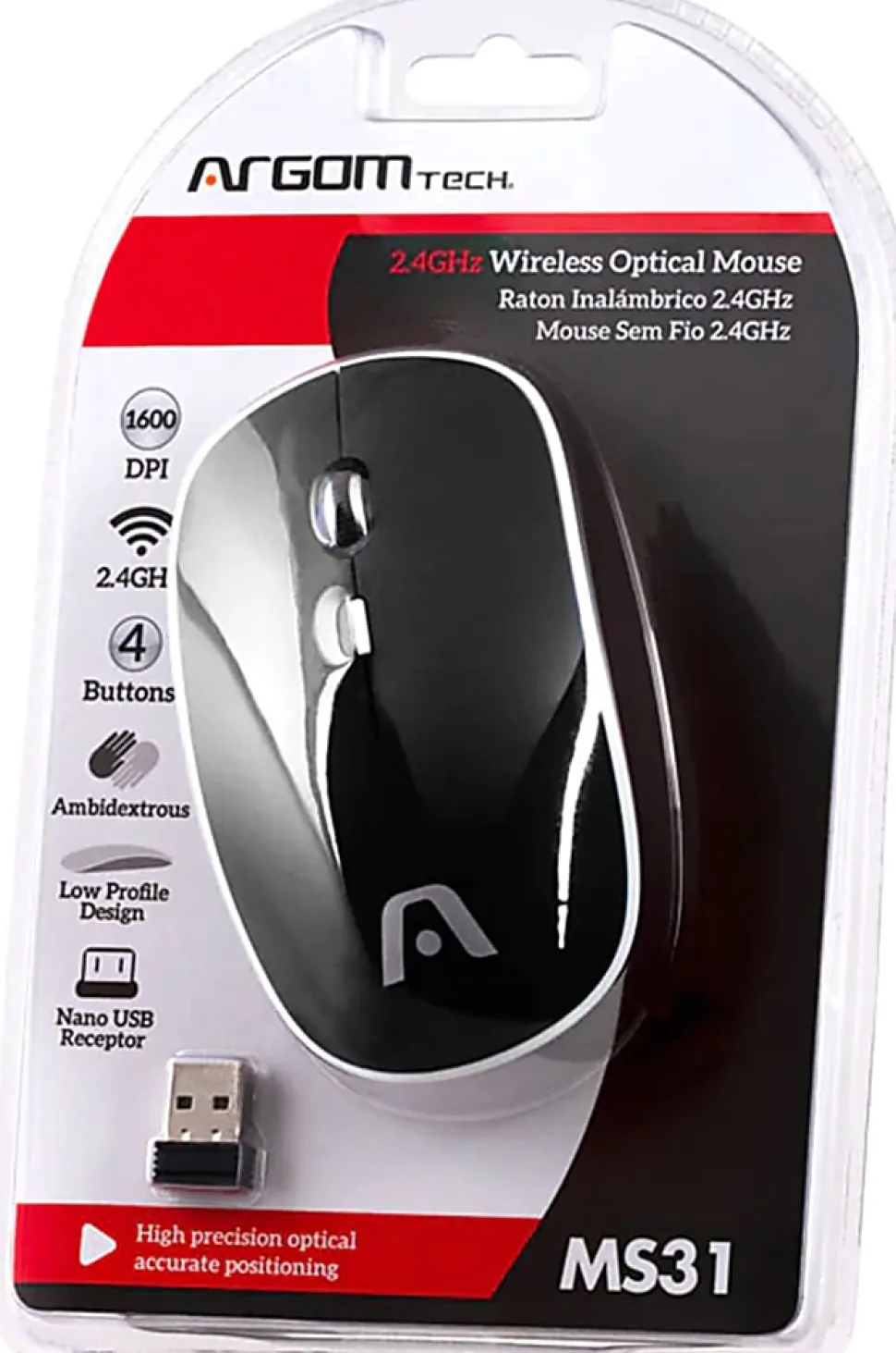 Argom Tech 2.4GHz Wireless Optical Mouse, Full Size, Black
