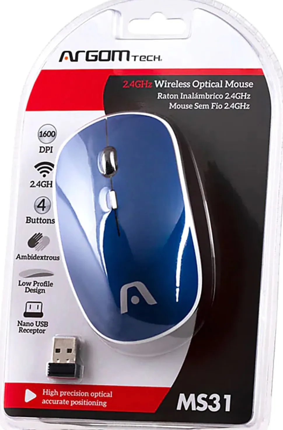 Argom Tech 2.4GHz Wireless Optical Mouse, Full Size, Black