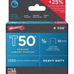 Arrow T50 Type Staples, 3/8" x 3/8", Silver, Pack Of 1,250 Staples