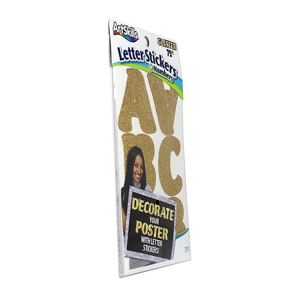 Artskills® Alpha Stickers, 2", Gold Glitter, Pack Of 72